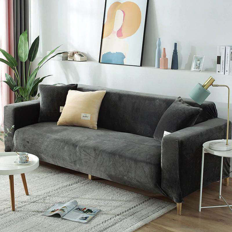 Couch Cover - Velvet - Grey - Adaptable & Expandable