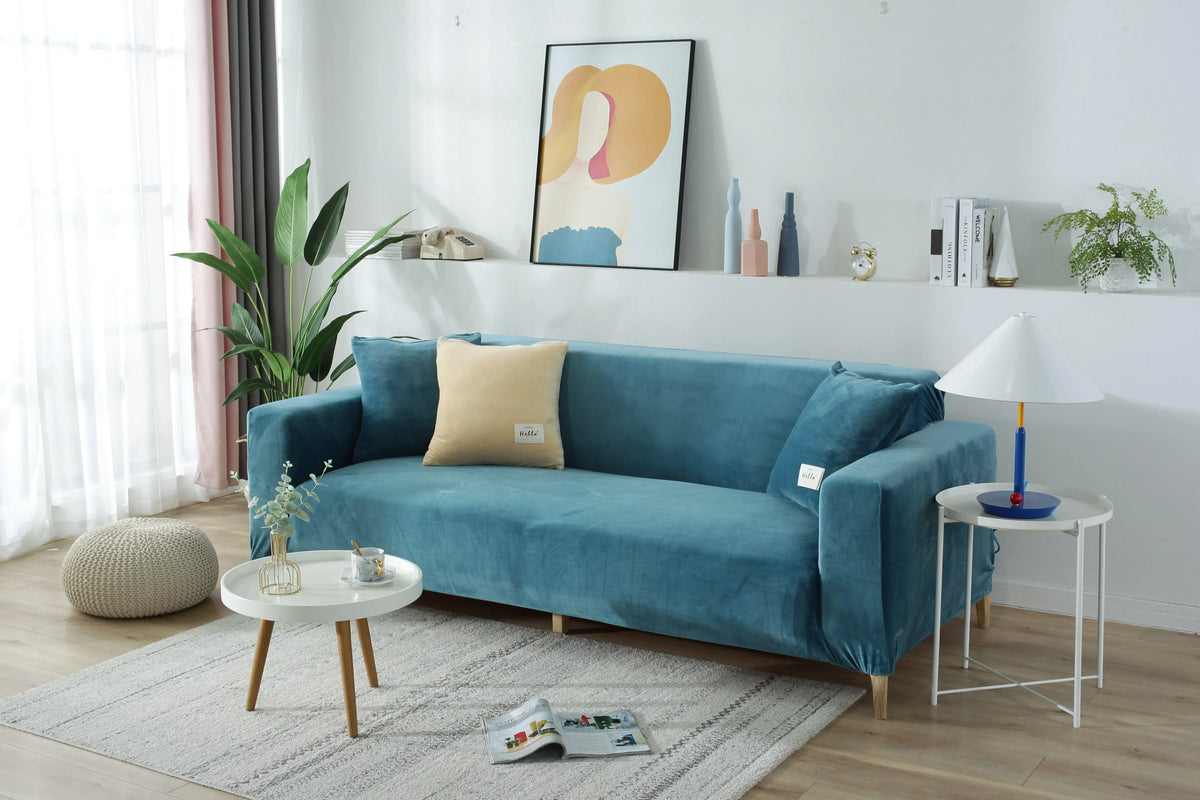 Couch Cover - Velvet - Lake Blue - Adaptable & Expandable