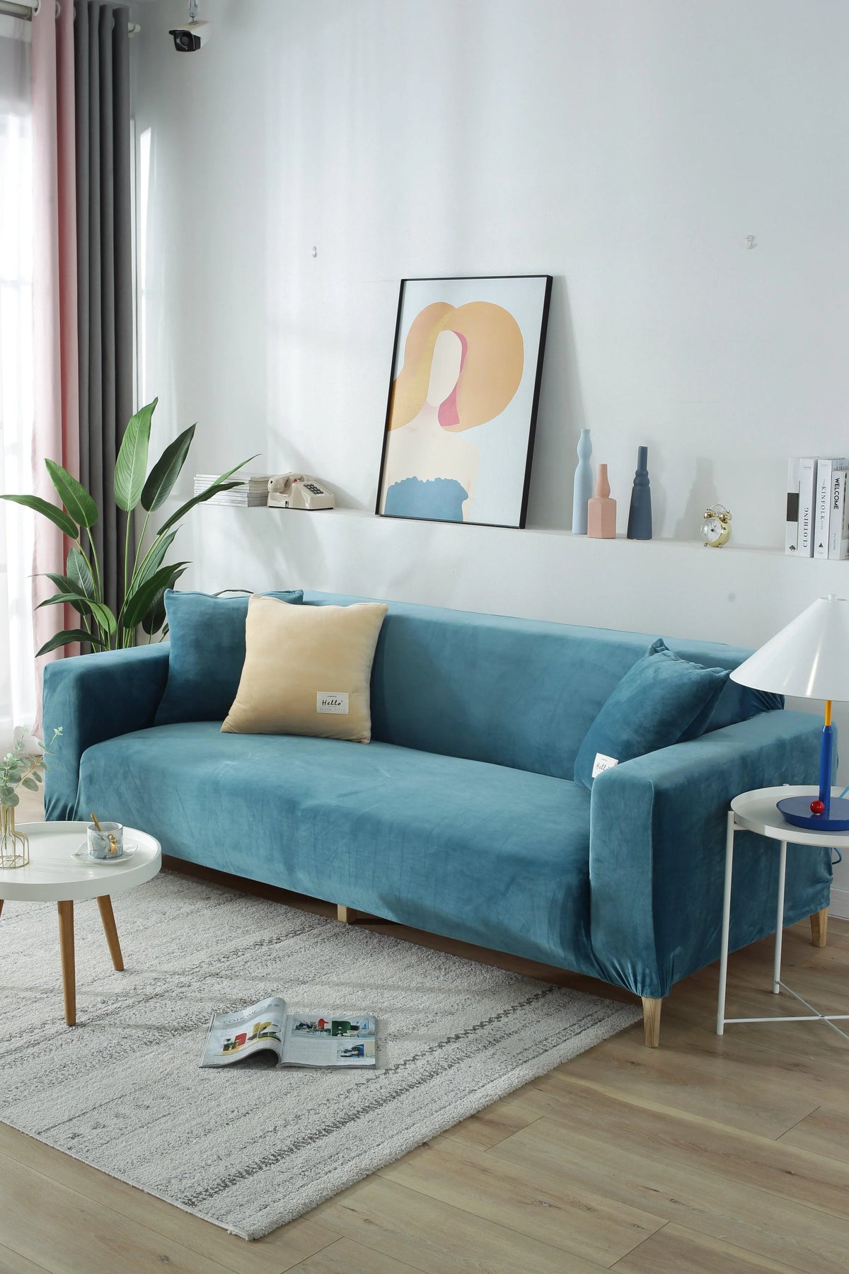 Couch Cover - Velvet - Lake Blue - Adaptable & Expandable