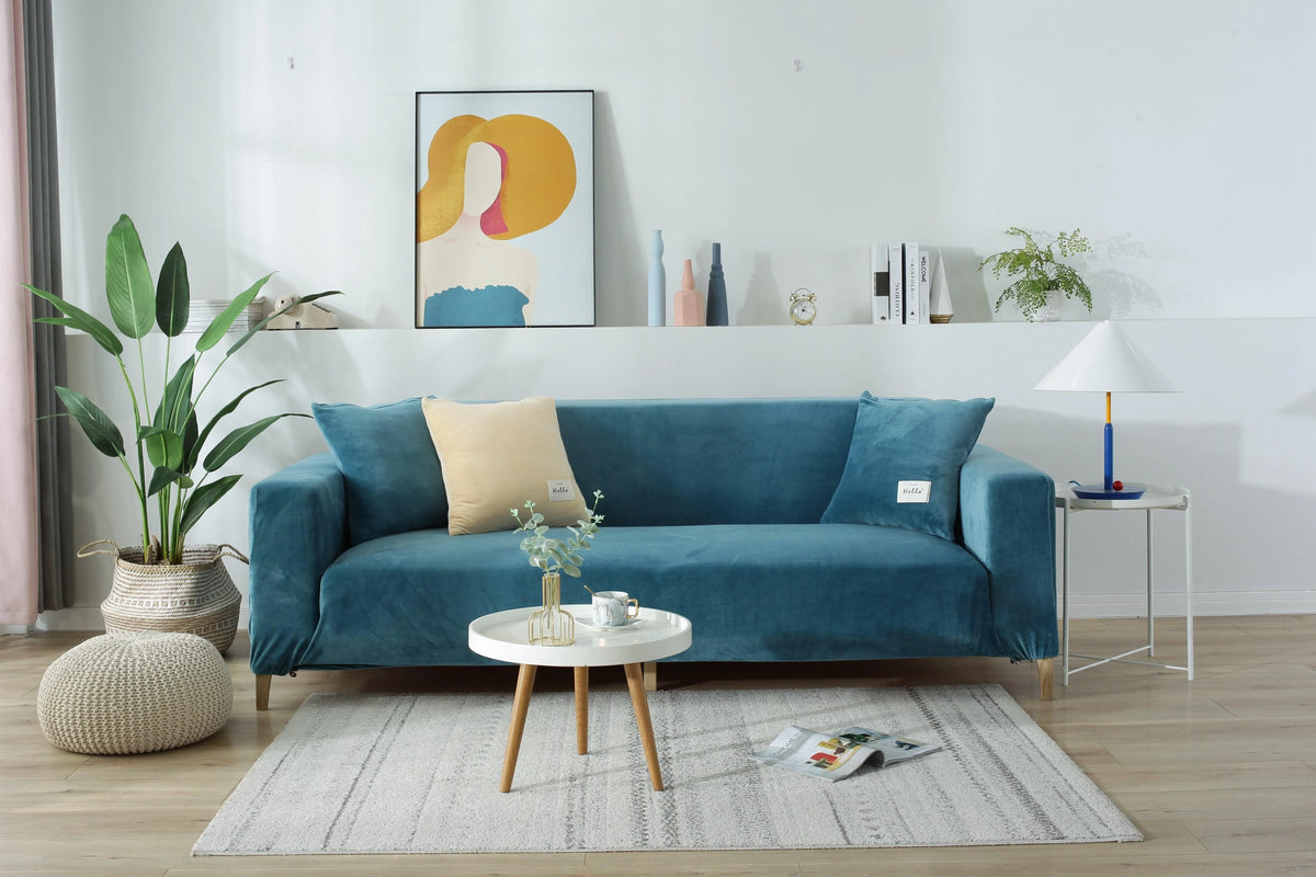 Couch Cover - Velvet - Lake Blue - Adaptable & Expandable