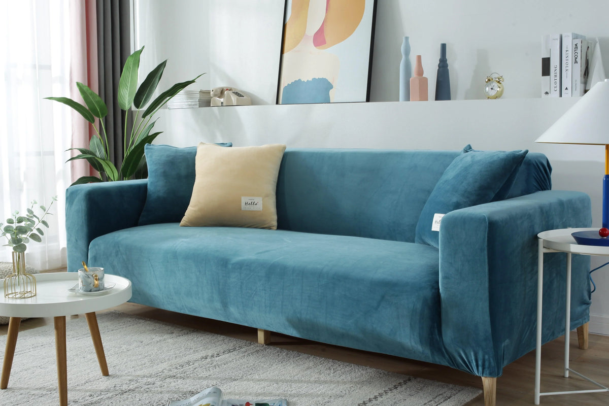 Couch Cover - Velvet - Lake Blue - Adaptable & Expandable