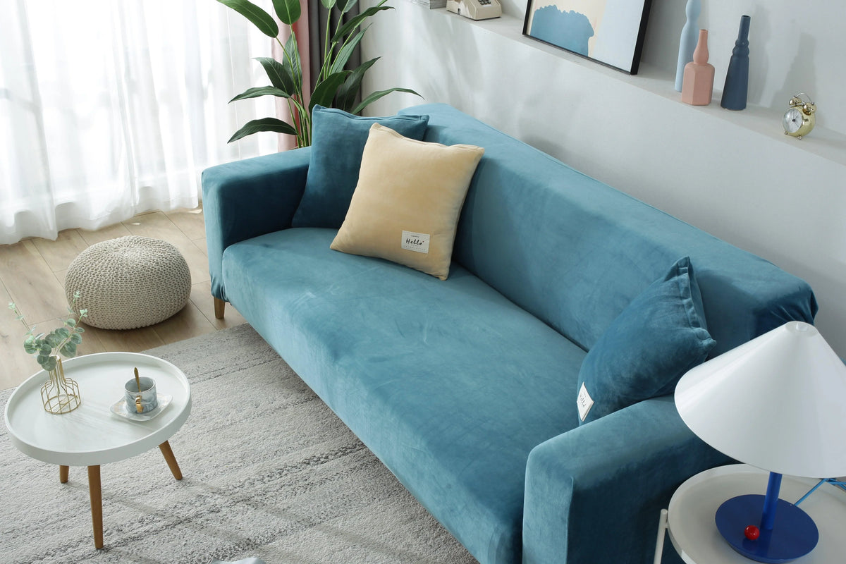 Couch Cover - Velvet - Lake Blue - Adaptable & Expandable