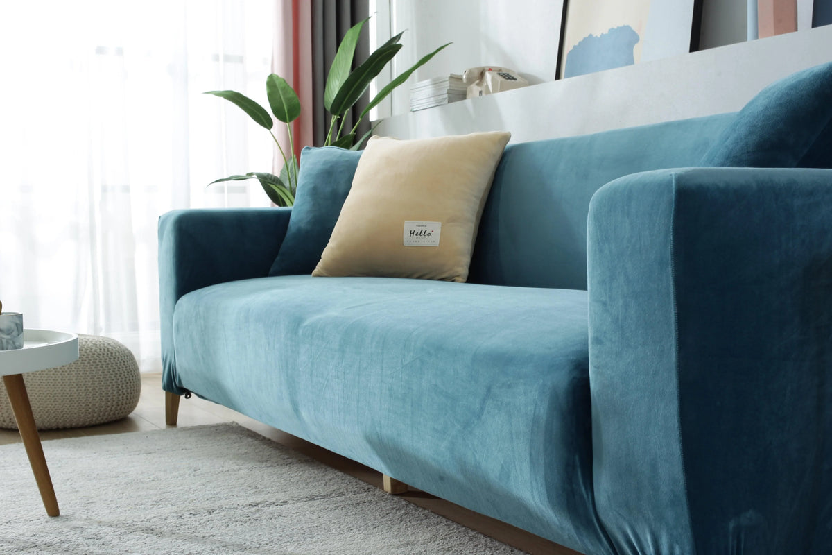 Couch Cover - Velvet - Lake Blue - Adaptable & Expandable