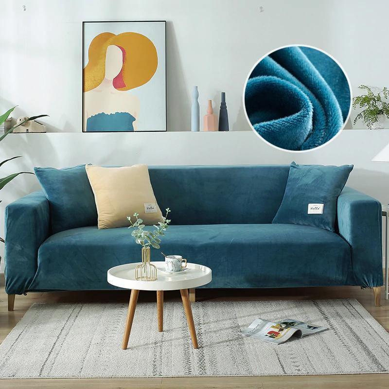 Couch Cover - Velvet - Lake Blue - Adaptable & Expandable