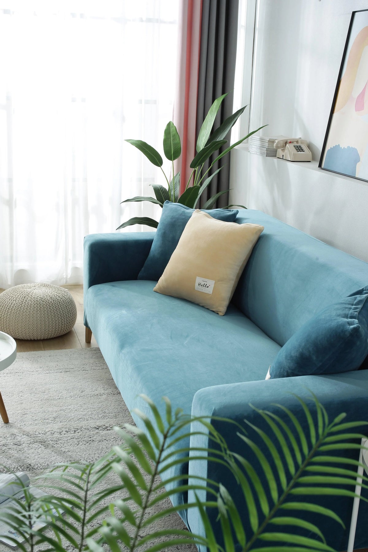 Couch Cover - Velvet - Lake Blue - Adaptable & Expandable
