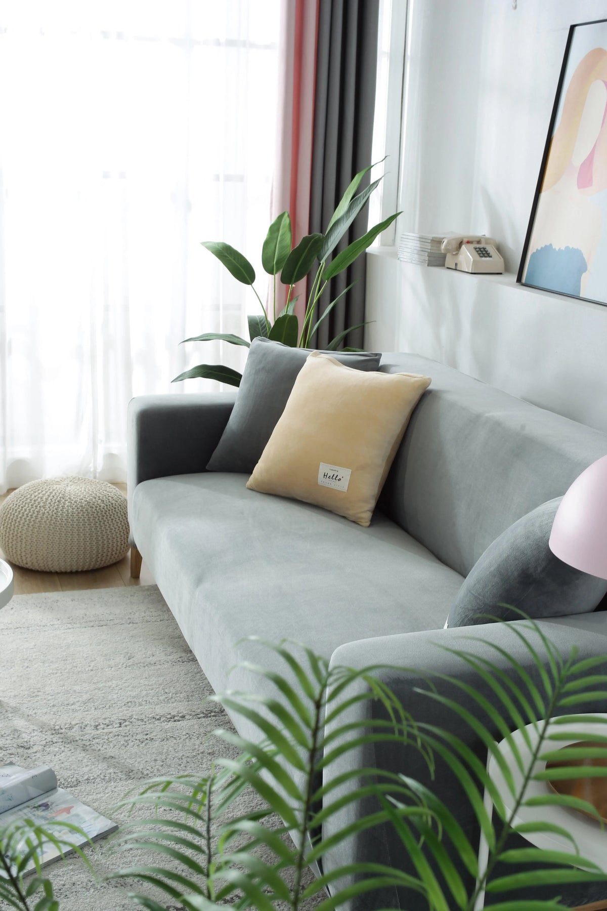 Couch Cover - Velvet - Light Grey - Adaptable & Expandable