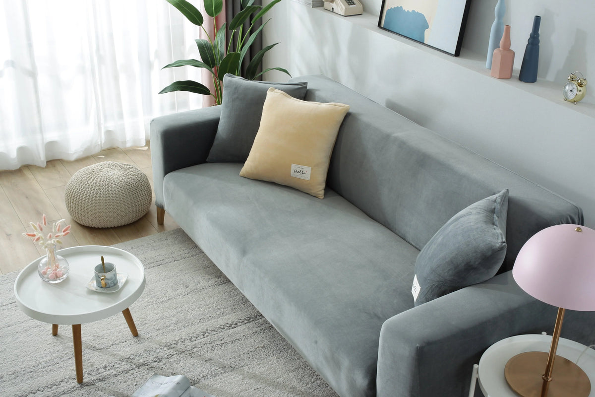 Couch Cover - Velvet - Light Grey - Adaptable & Expandable