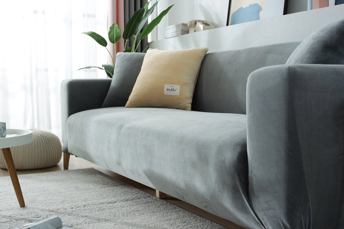 Couch Cover - Velvet - Light Grey - Adaptable & Expandable