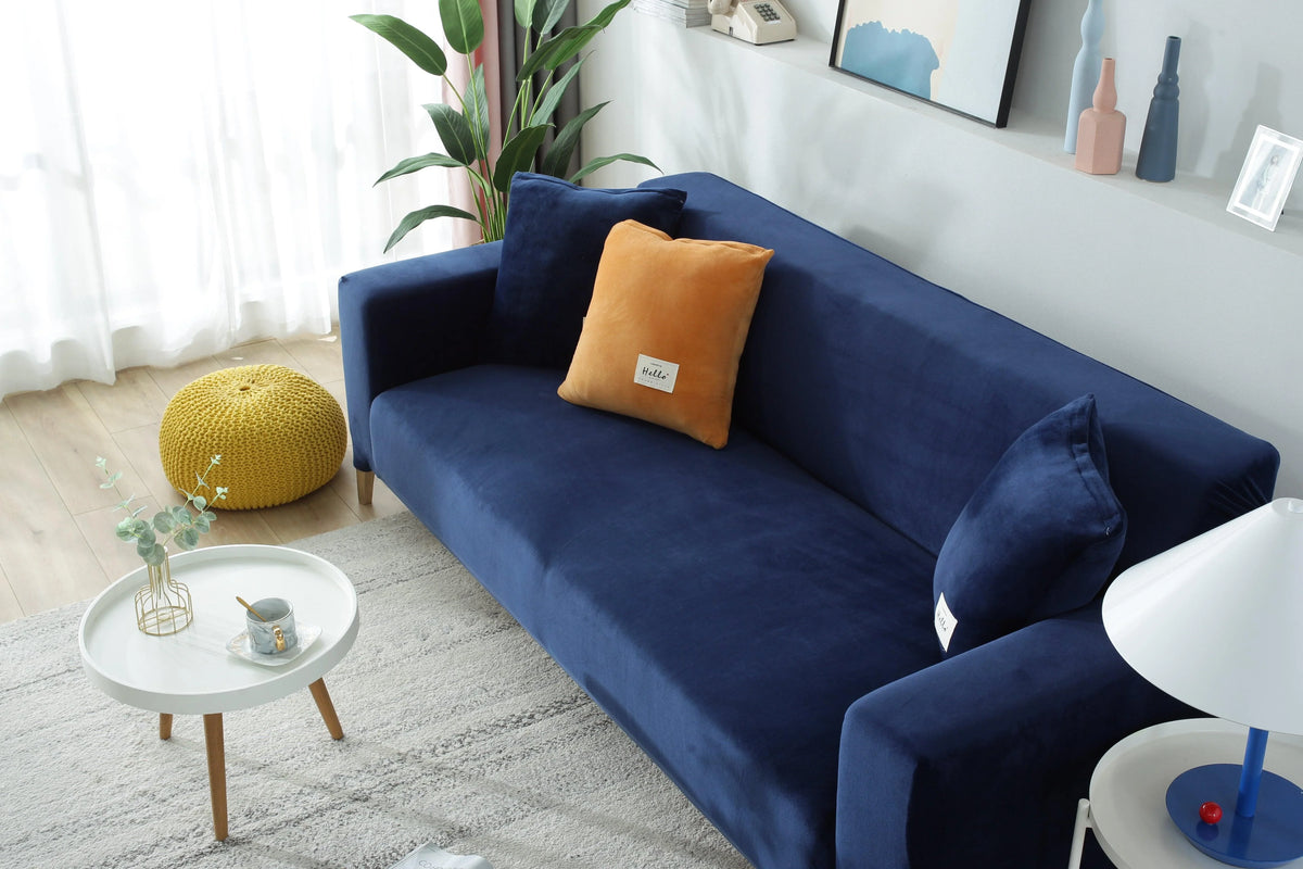 Couch Cover - Velvet - Navy Blue - Adaptable & Expandable