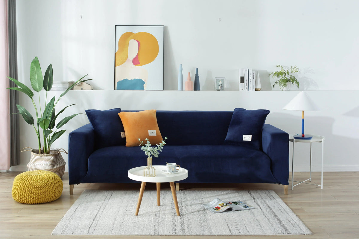 Couch Cover - Velvet - Navy Blue - Adaptable & Expandable