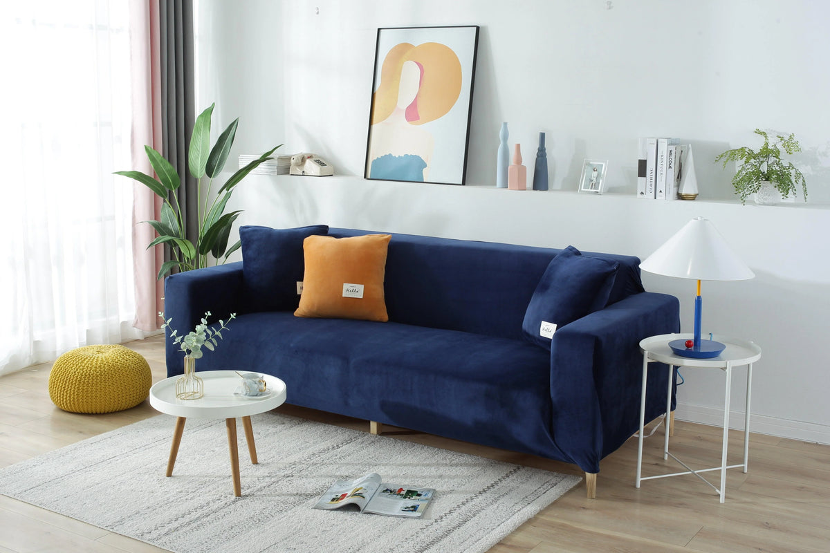 Couch Cover - Velvet - Navy Blue - Adaptable & Expandable
