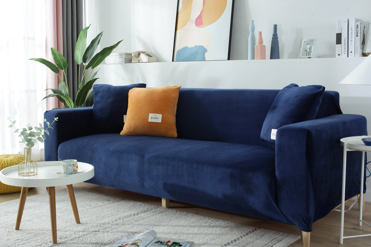 Couch Cover - Velvet - Navy Blue - Adaptable & Expandable