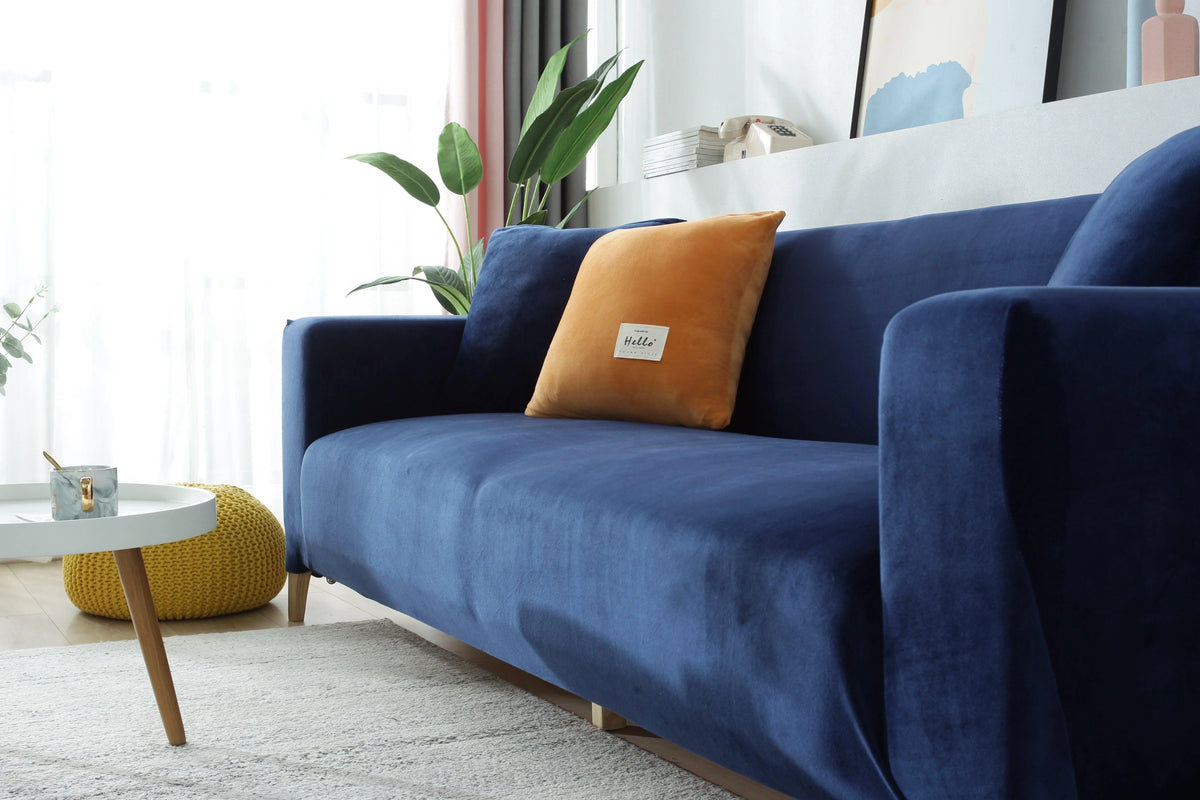 Couch Cover - Velvet - Navy Blue - Adaptable & Expandable
