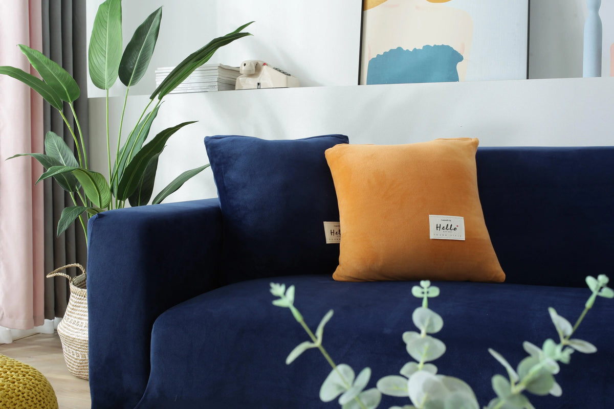 Couch Cover - Velvet - Navy Blue - Adaptable & Expandable