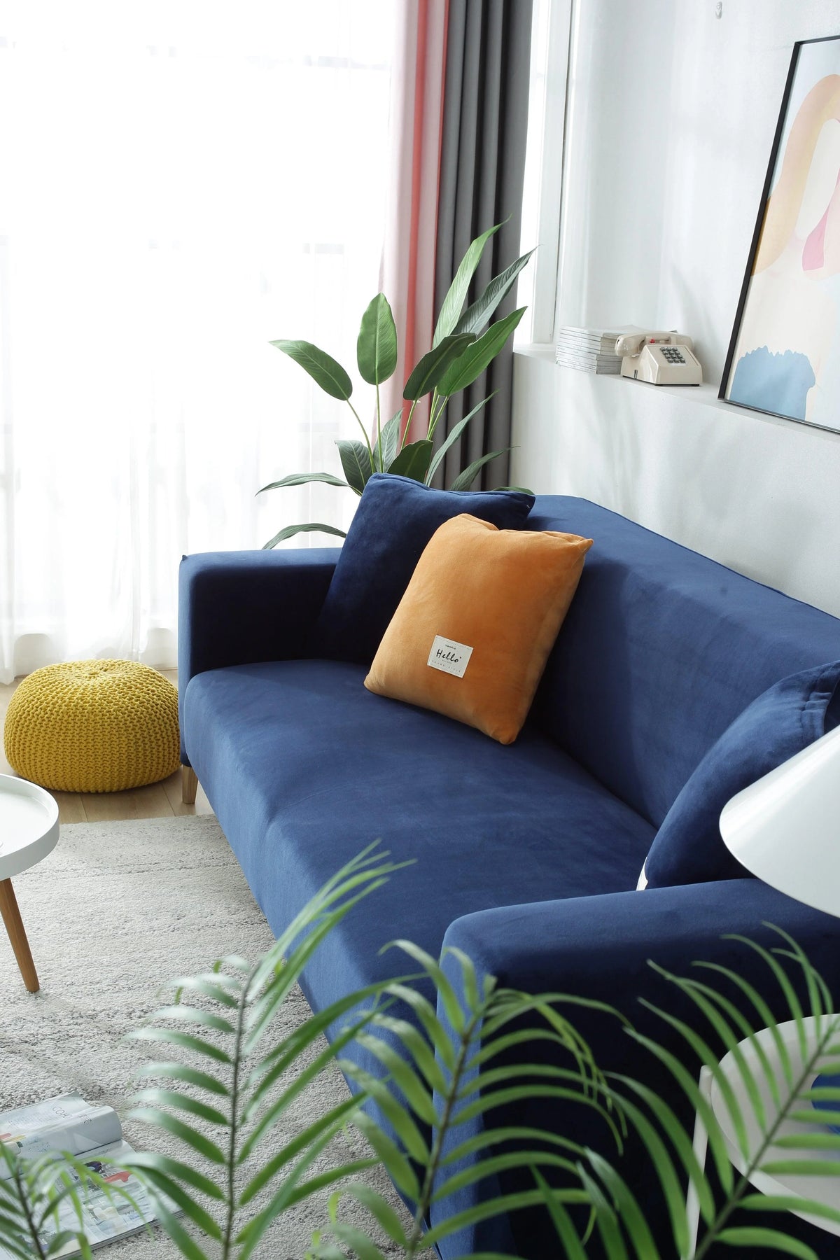 Couch Cover - Velvet - Navy Blue - Adaptable & Expandable