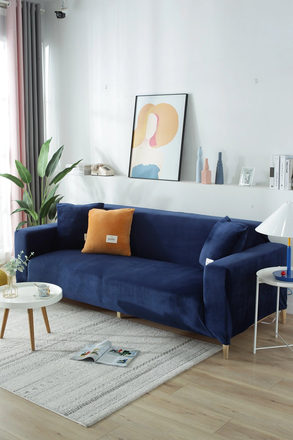 Couch Cover - Velvet - Navy Blue - Adaptable & Expandable
