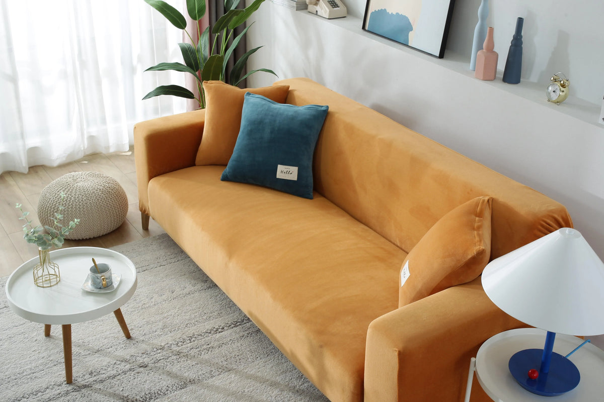 Couch Cover - Velvet - Orange - Adaptable & Expandable