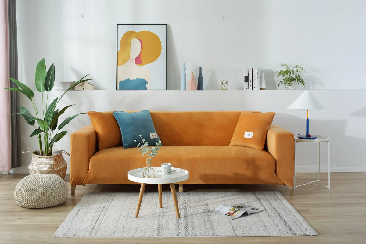 Couch Cover - Velvet - Orange - Adaptable & Expandable
