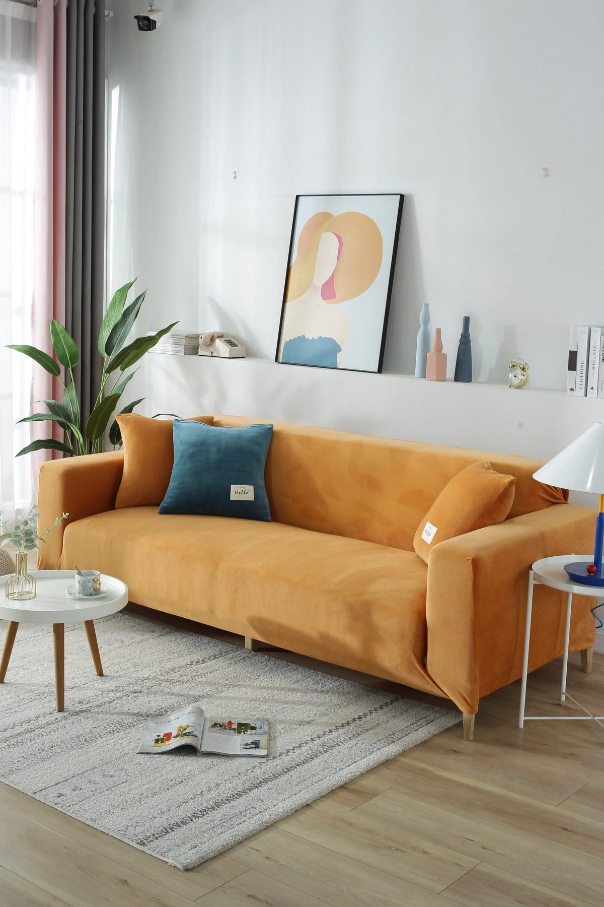Couch Cover - Velvet - Orange - Adaptable & Expandable
