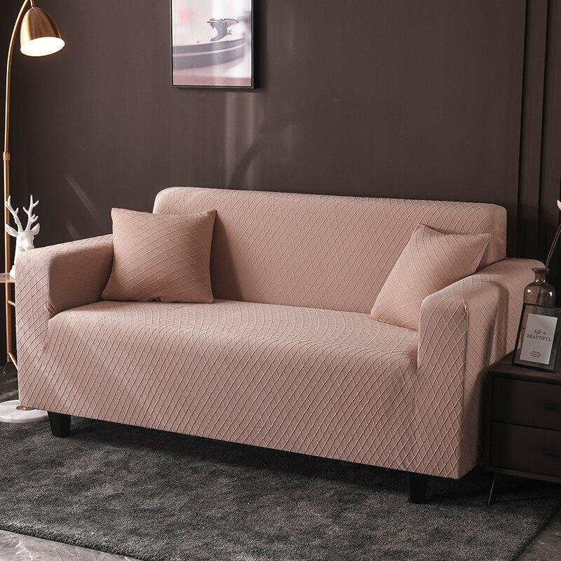 Couch Cover - Diamond Jacquard - Light Brown - Adaptable & Expandable
