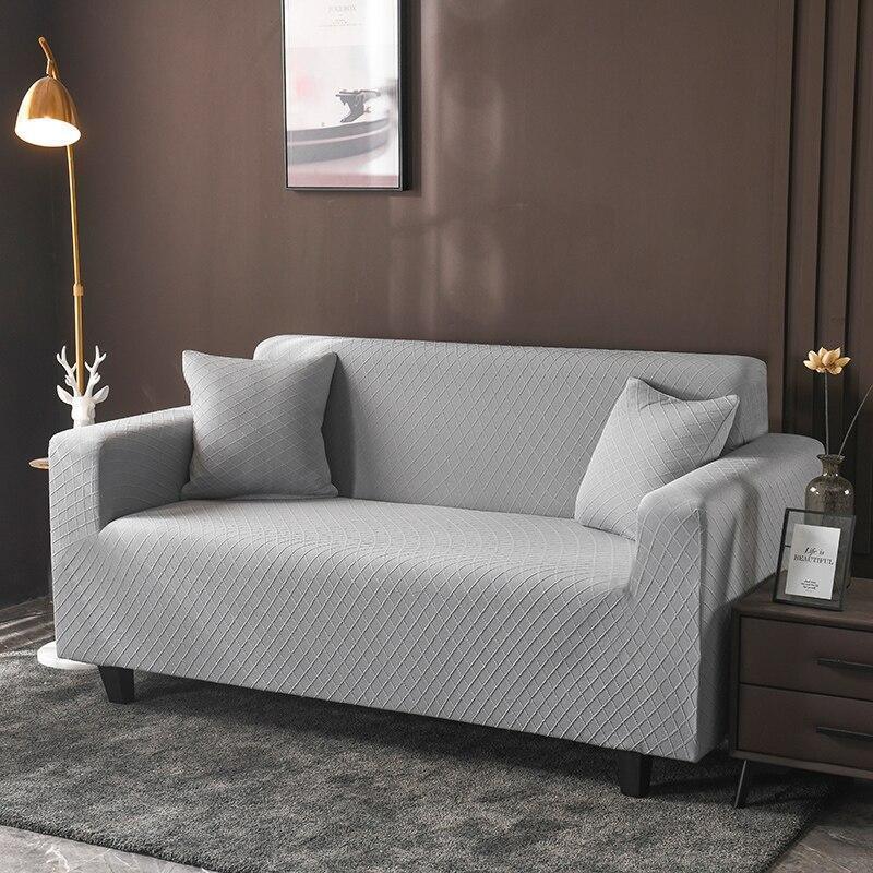 Couch Cover - Diamond Jacquard - Light Concrete Grey - Adaptable & Expandable