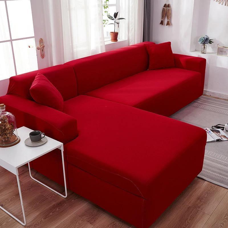 L-Shaped Sofa Cover - Cherry Red - Adaptable & Expandable