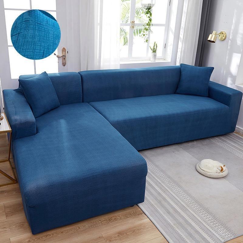 L-Shaped Sofa Cover - Crosshatch - Blue - Adaptable & Expandable