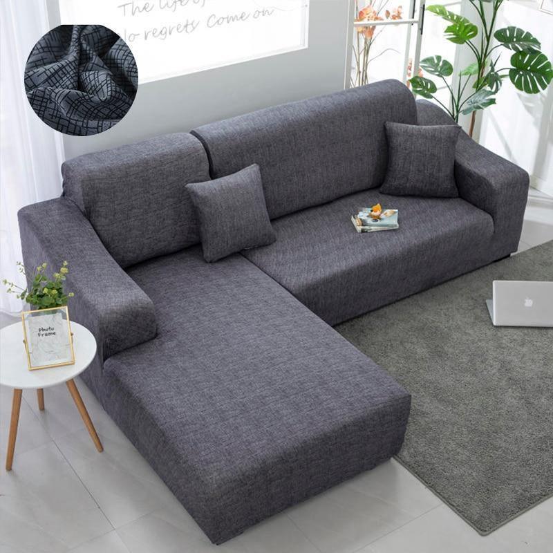 L-Shaped Sofa Cover - Crosshatch - Grey - Adaptable & Expandable