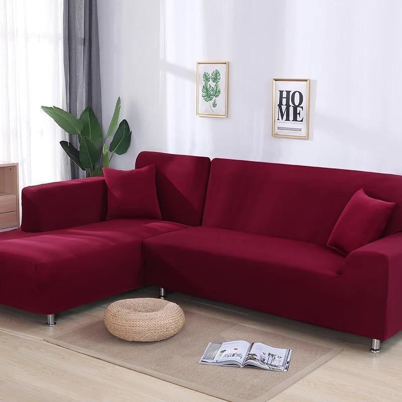 L-Shaped Sofa Cover - Garnet Red - Adaptable & Expandable