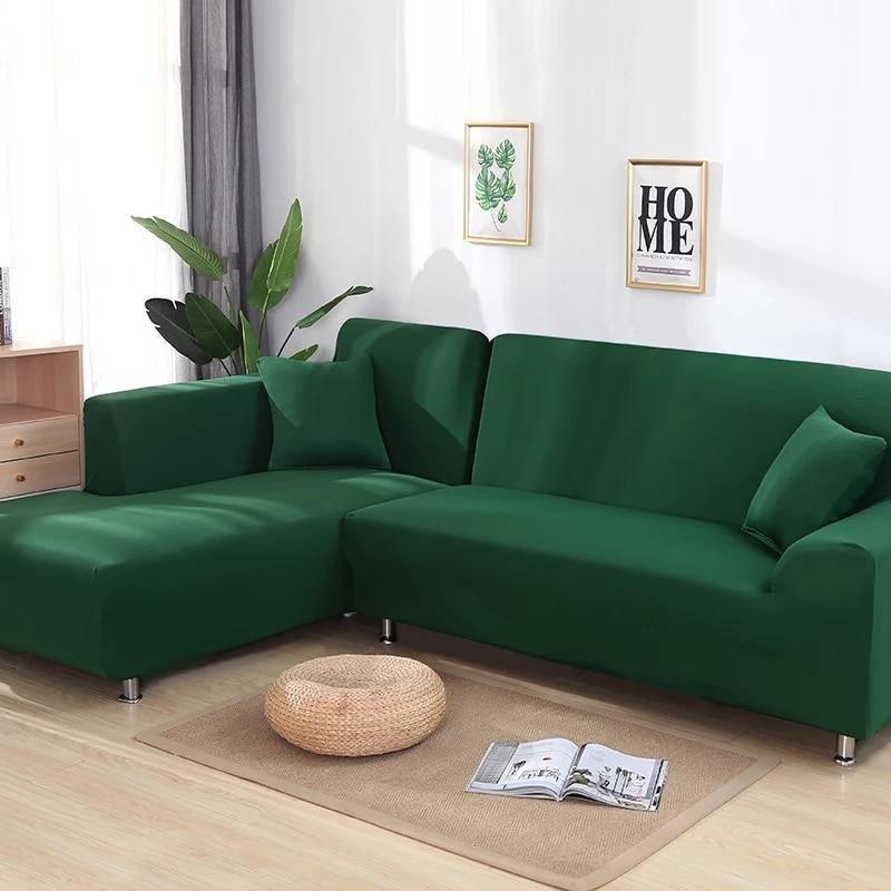 L-Shaped Sofa Cover - Malachite Green - Adaptable & Expandable