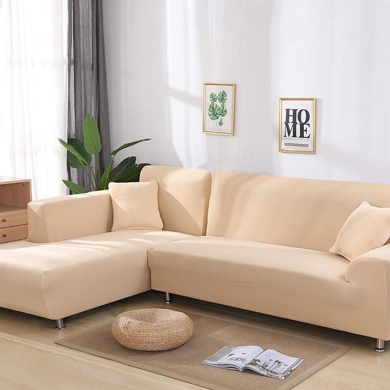 L-Shaped Sofa Cover - Linen Beige - Adaptable & Expandable