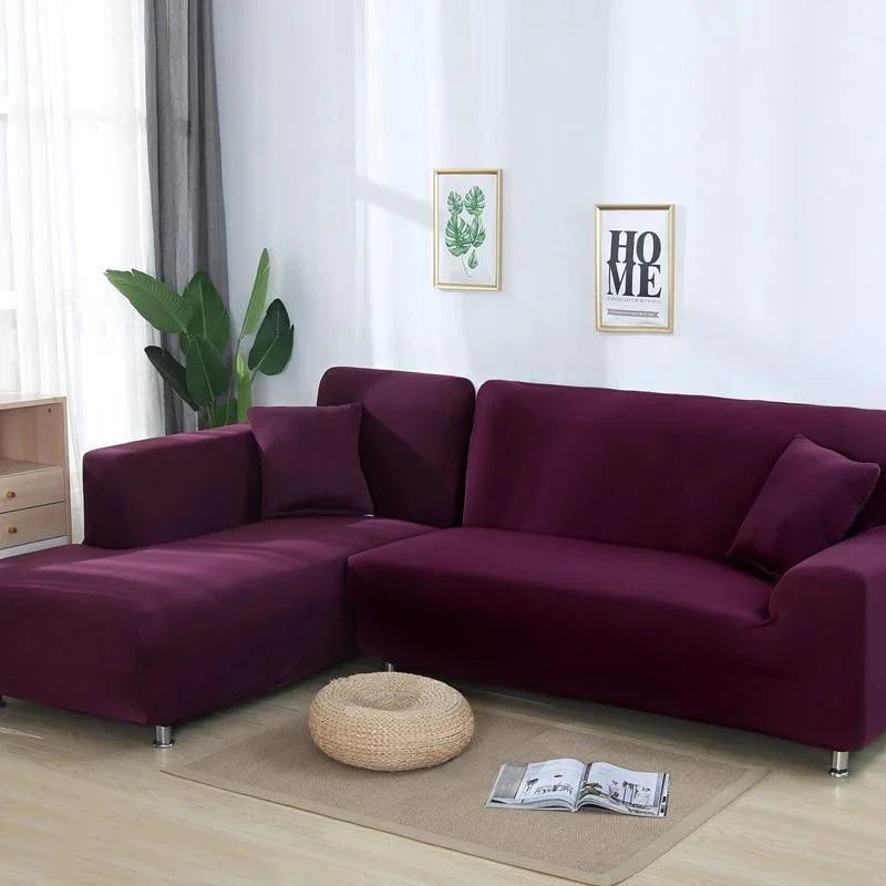 L-Shaped Sofa Cover - Plum - Adaptable & Expandable