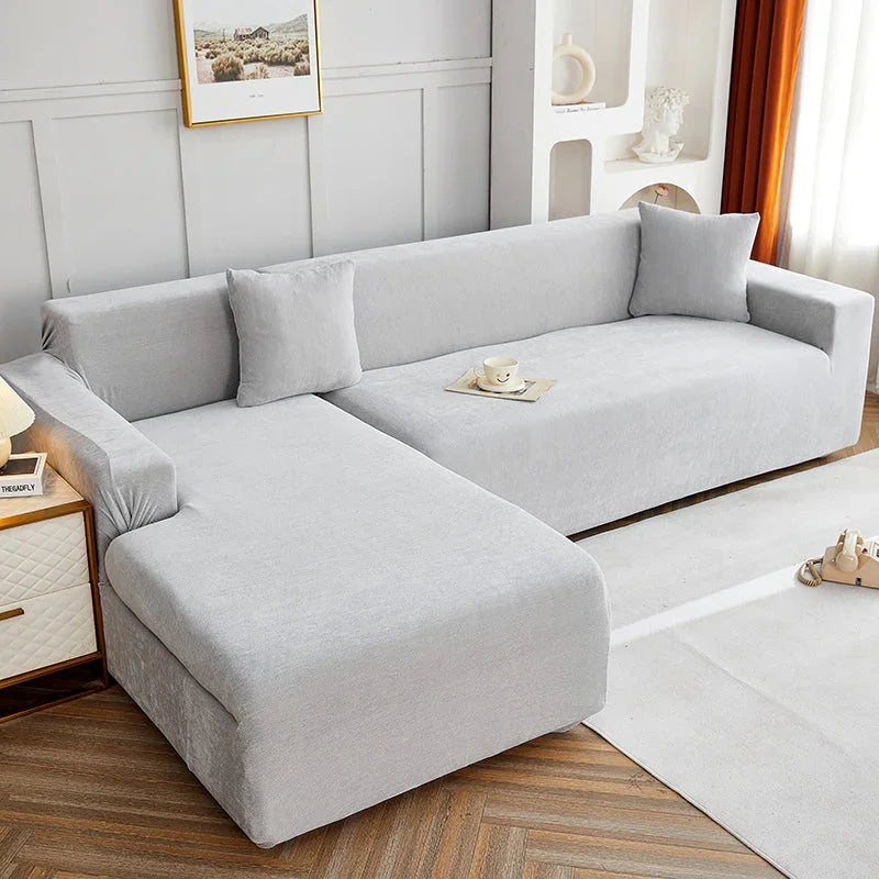 L-Shaped Sofa Cover -Luma - Light Grey - Adaptable & Expandable