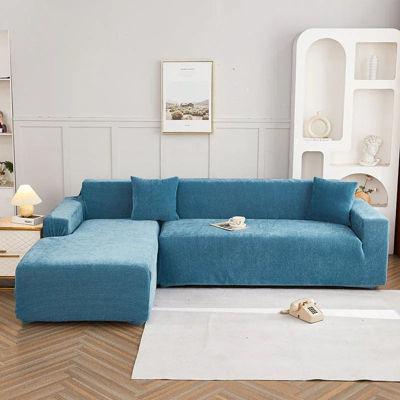 L-Shaped Sofa Cover -Luma - Serene Blue - Adaptable & Expandable
