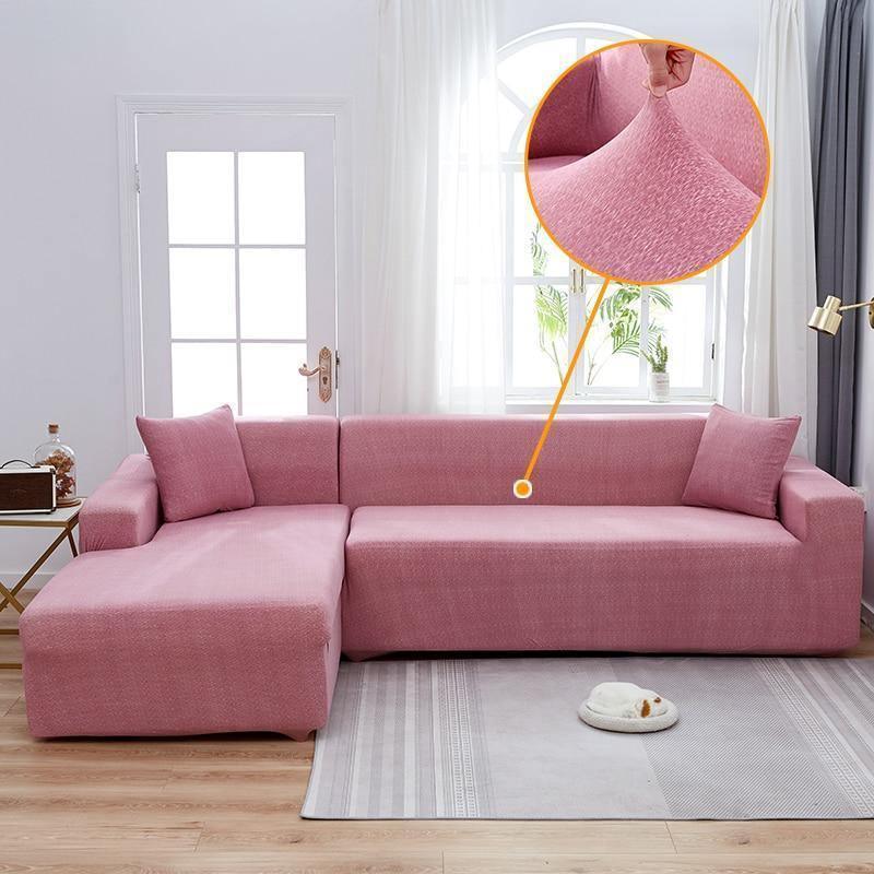 L-Shaped Sofa Cover - Flecked - Candy Pink - Adaptable & Expandable