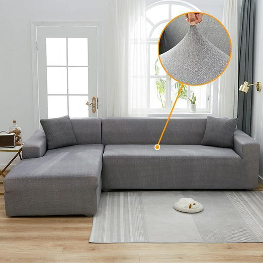 L-Shaped Sofa Cover - Flecked - Light Grey - Adaptable & Expandable