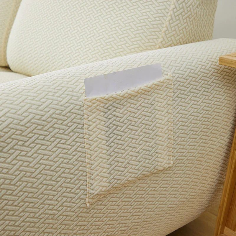 Recliner Cover - Interwoven Pattern - Beige - Adaptable & Expandable