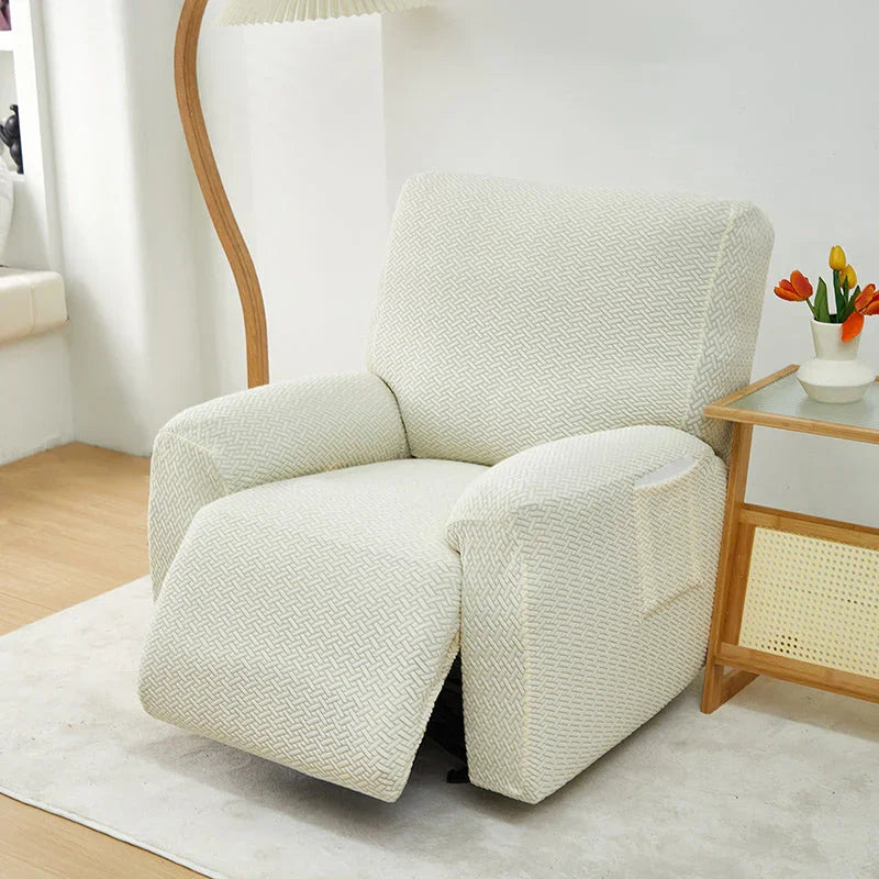 Recliner Cover - Interwoven Pattern - Beige - Adaptable & Expandable