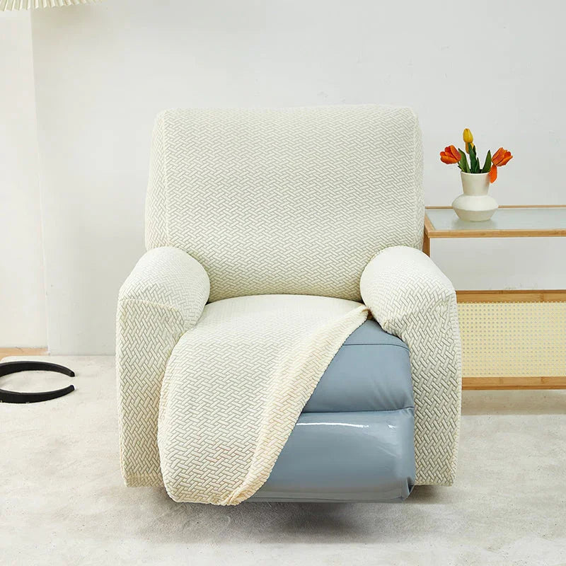 Recliner Cover - Interwoven Pattern - Beige - Adaptable & Expandable