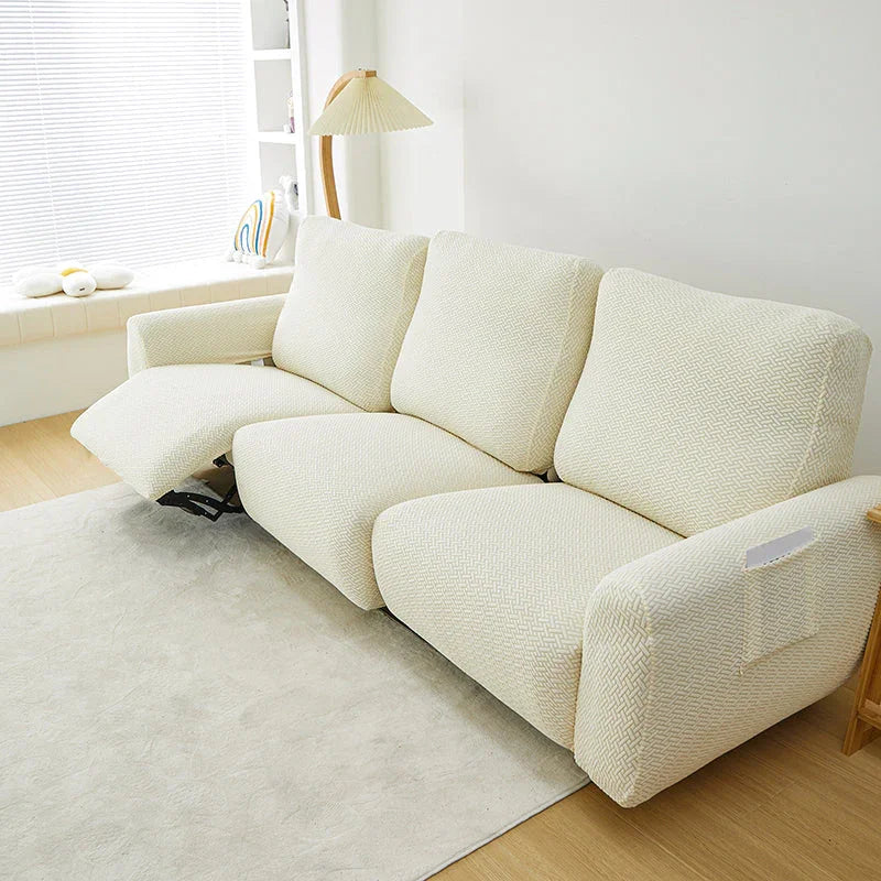 Recliner Cover - Interwoven Pattern - Beige - Adaptable & Expandable