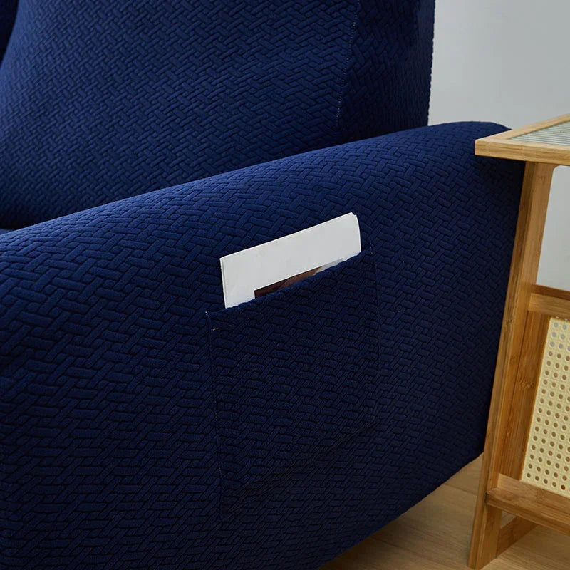 Recliner Cover - Interwoven Pattern - Dark Blue - Adaptable & Expandable