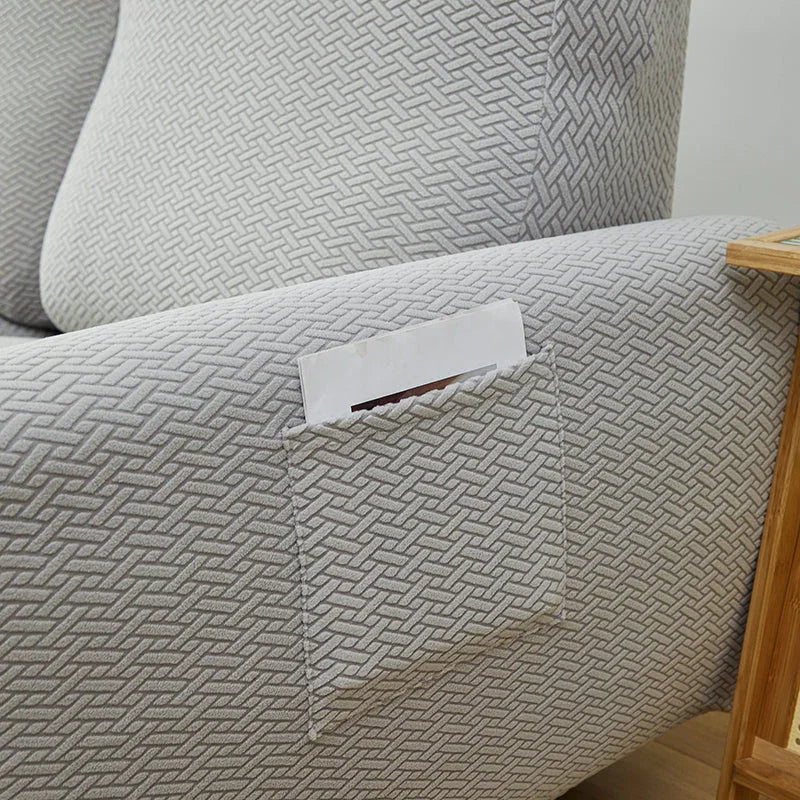 Recliner Cover - Interwoven Pattern - Light Grey - Adaptable & Expandable